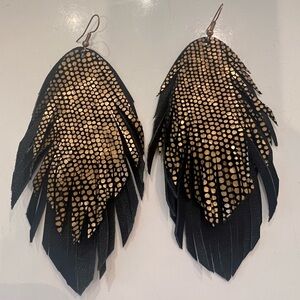 Black & Gold Leather Statement Earrings